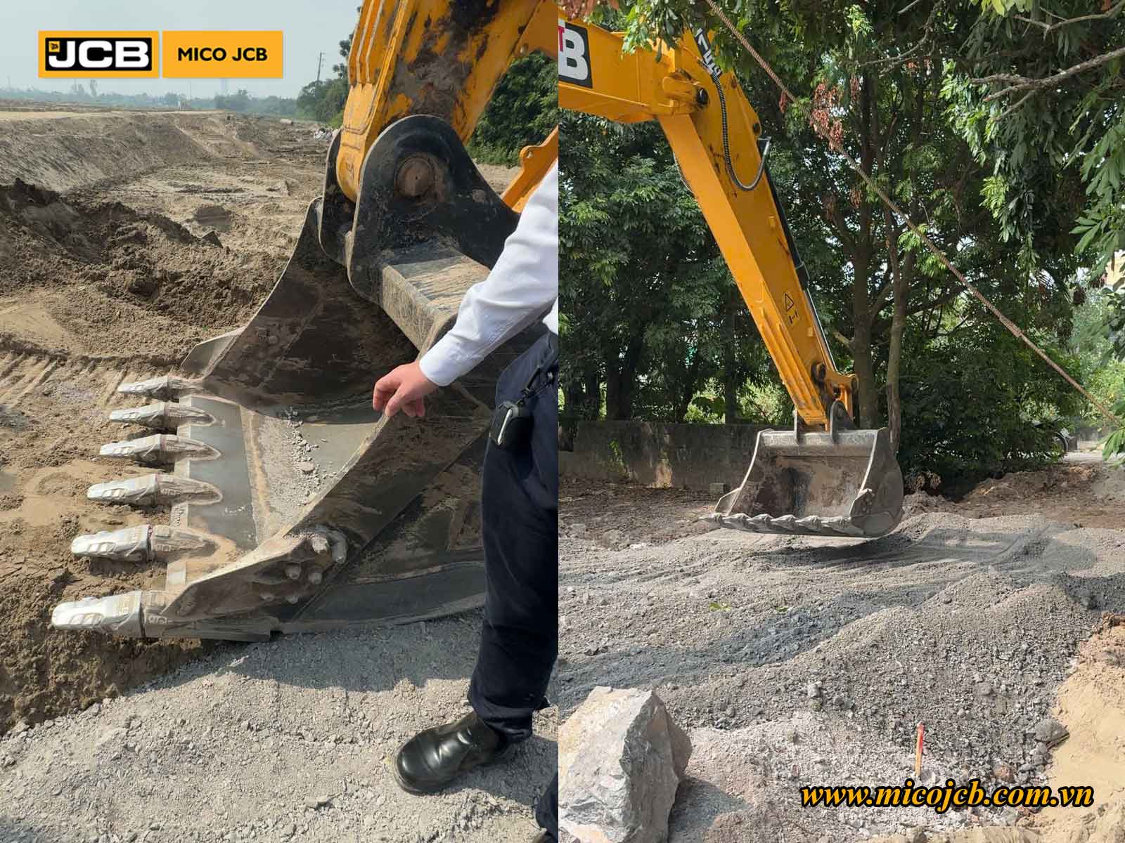 Máy đào bánh xích JCB 215NXT tại công trường làm đường của khách hàng