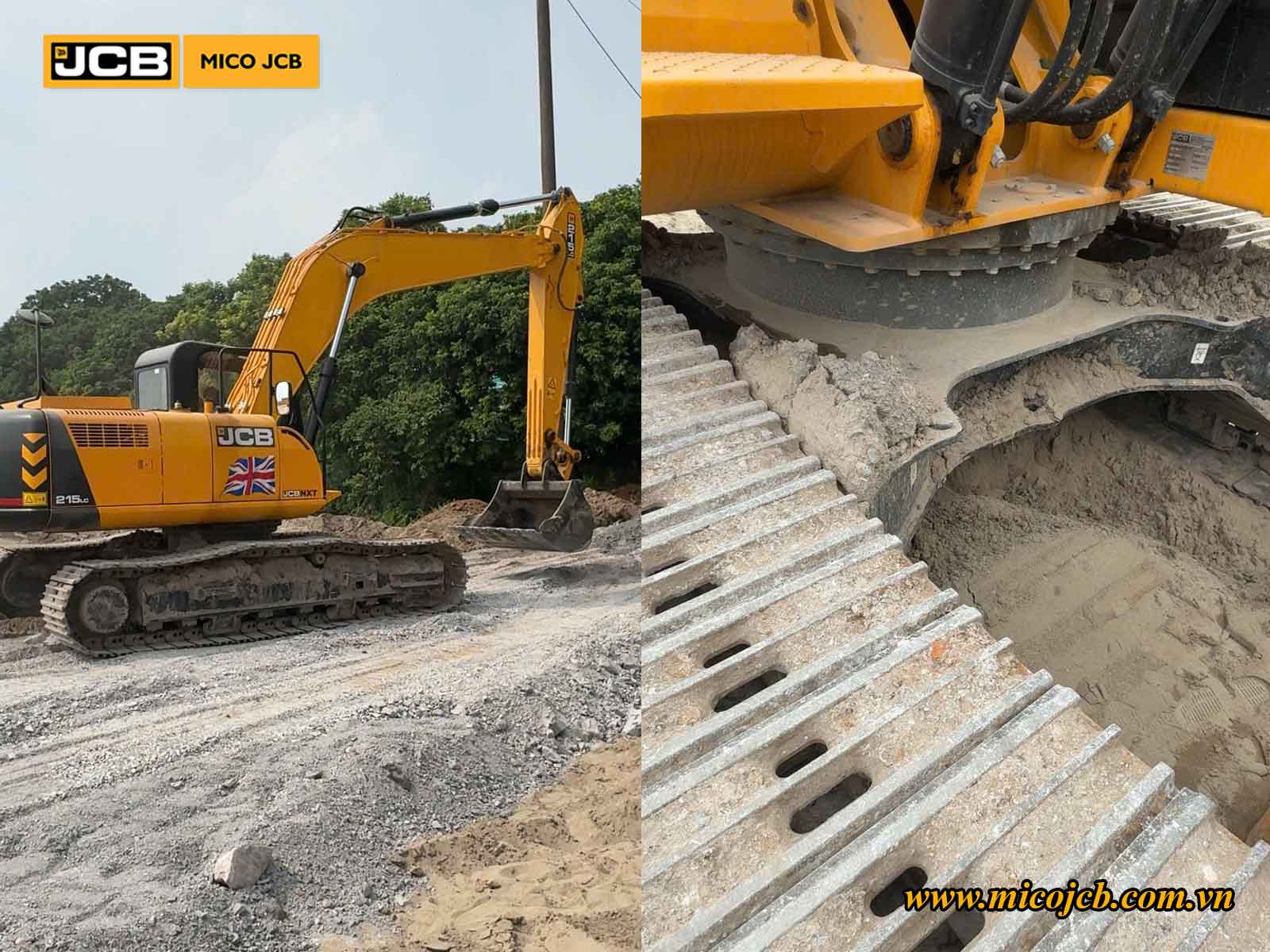 Máy đào bánh xích JCB 215NXT tại công trường làm đường của khách hàng