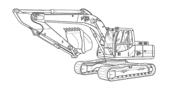 Sơ đồ cấu tạo của máy xúc đào bánh xích JCB